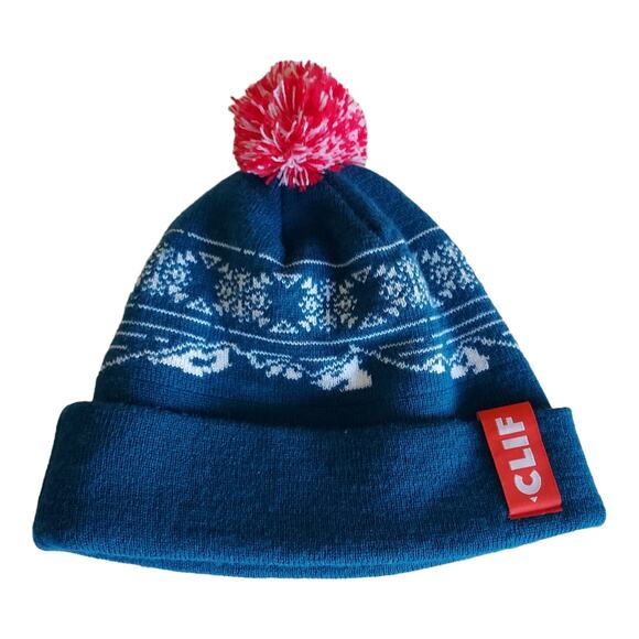 Clif Pom Knit Cuffed Blue Black Winter Ski Snow Beanie Hat 2 pc Bundle Set - Picture 4 of 4